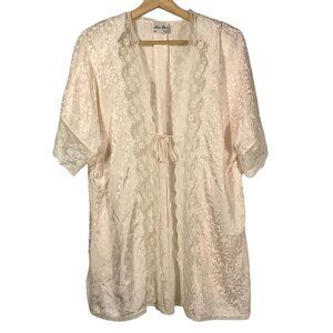 VTG Miss Dior Women's Satin Floral Lingerie Robe Pink Size L Lace Trim